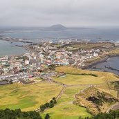 Seongsan town and harbor seen from Seongsan Ilchulbong, Jeju