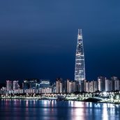 Seoul skyline at night over the Han River