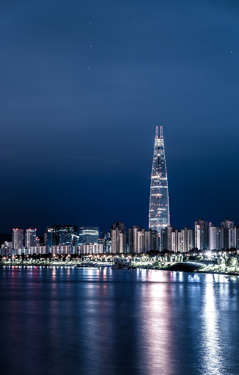 Seoul skyline at night over the Han River